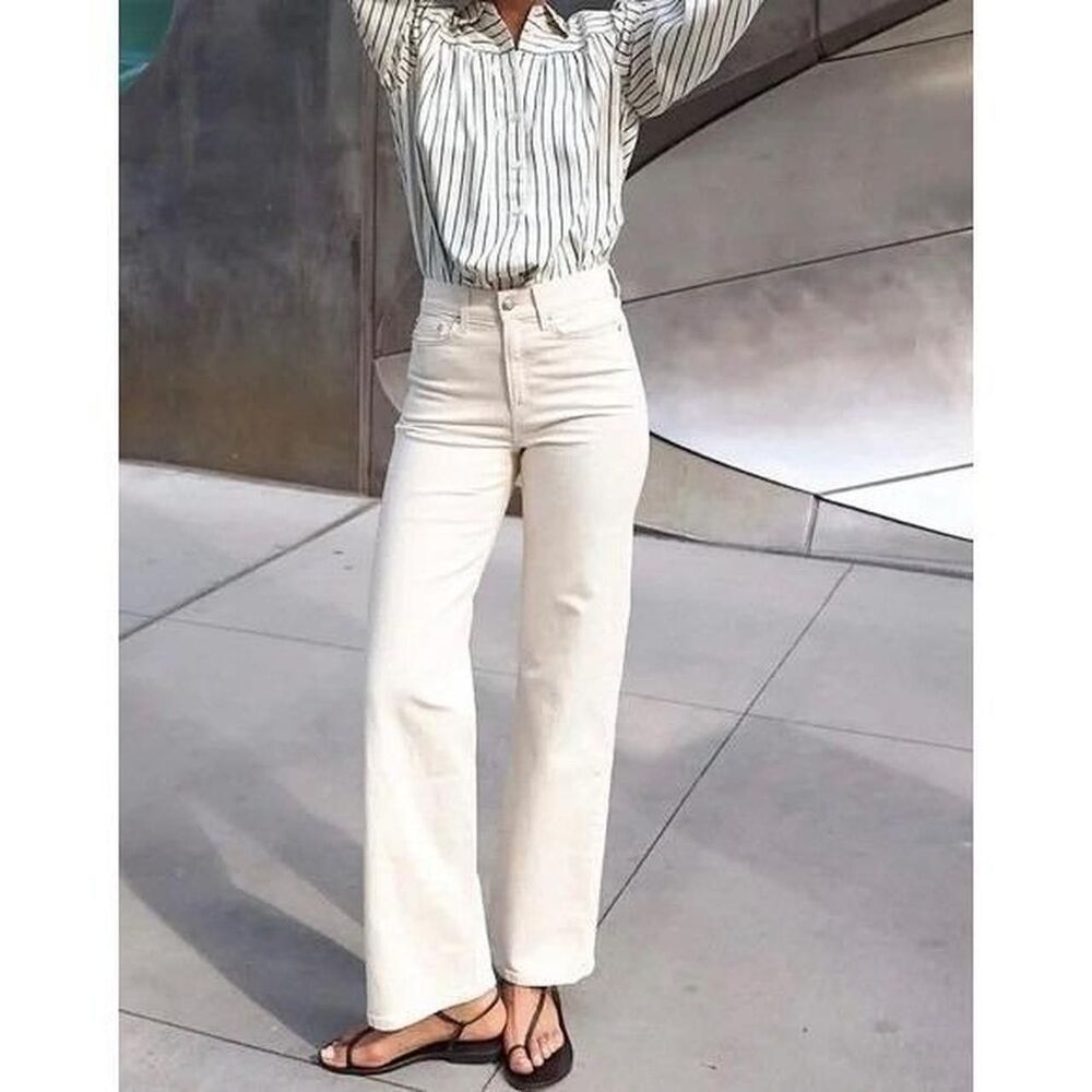AYR The Secret Sauce High Rise Wide Straight Jeans Sandstone Cream Size 26